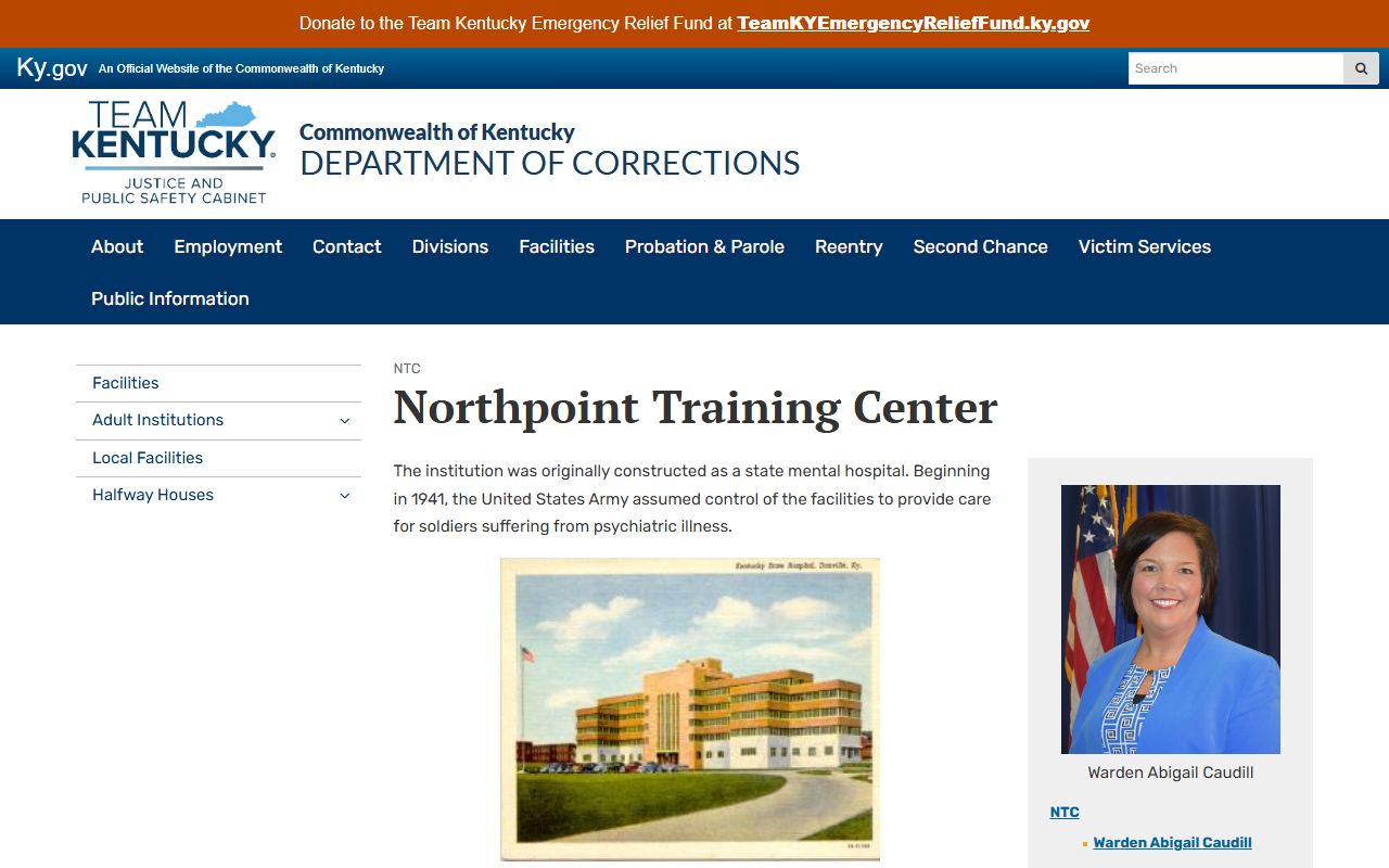 Northpoint Training Center DOC facility page for Boyle County inmate lookup